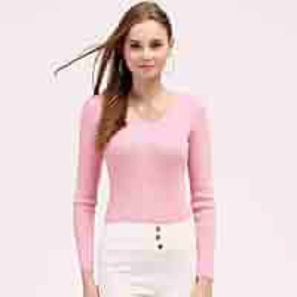 Ribbed light pink sweater 100% Cotton soft stretchy breathable 2000s long sleeve